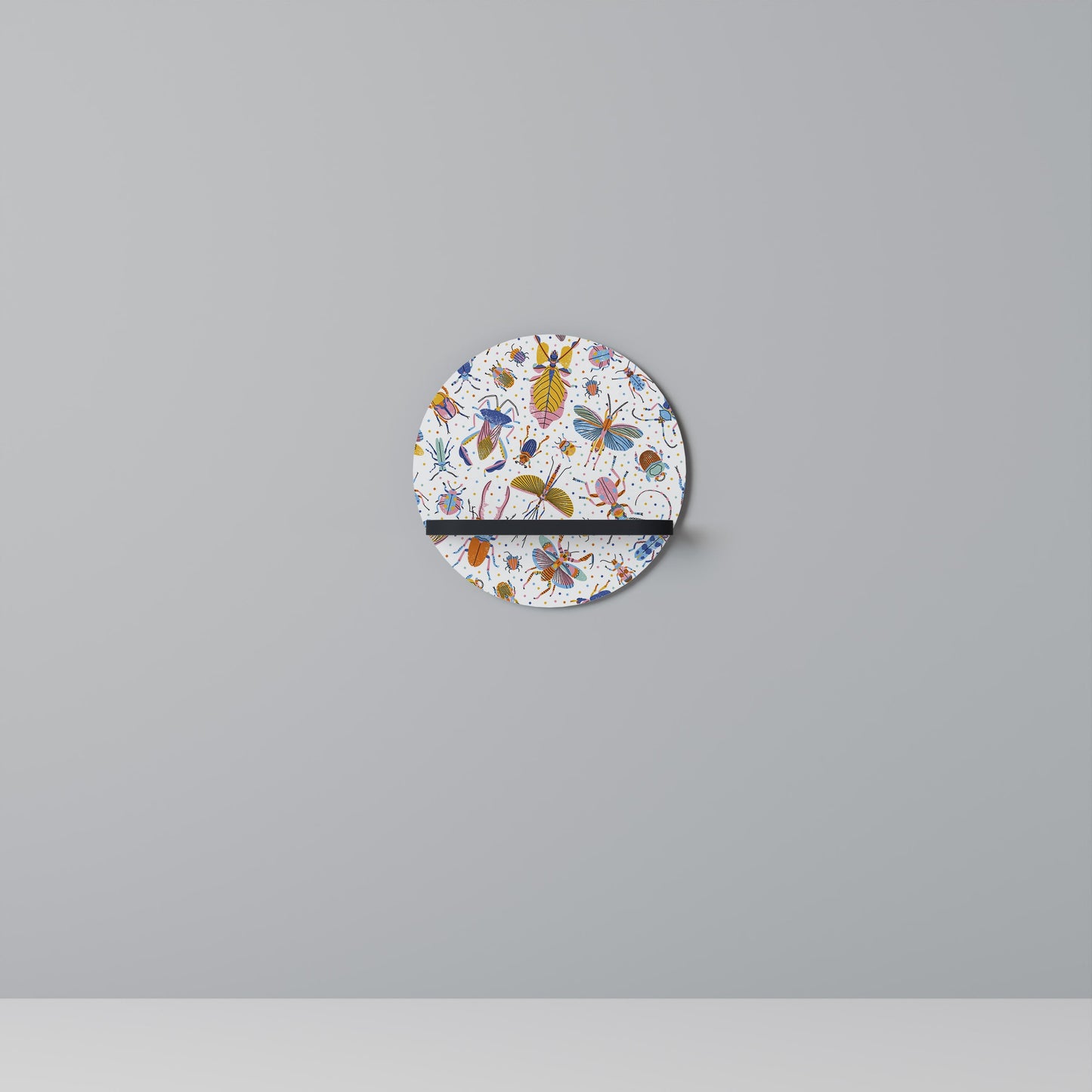 COLORFUL INSECTS Round Art Shelf In Black Finish