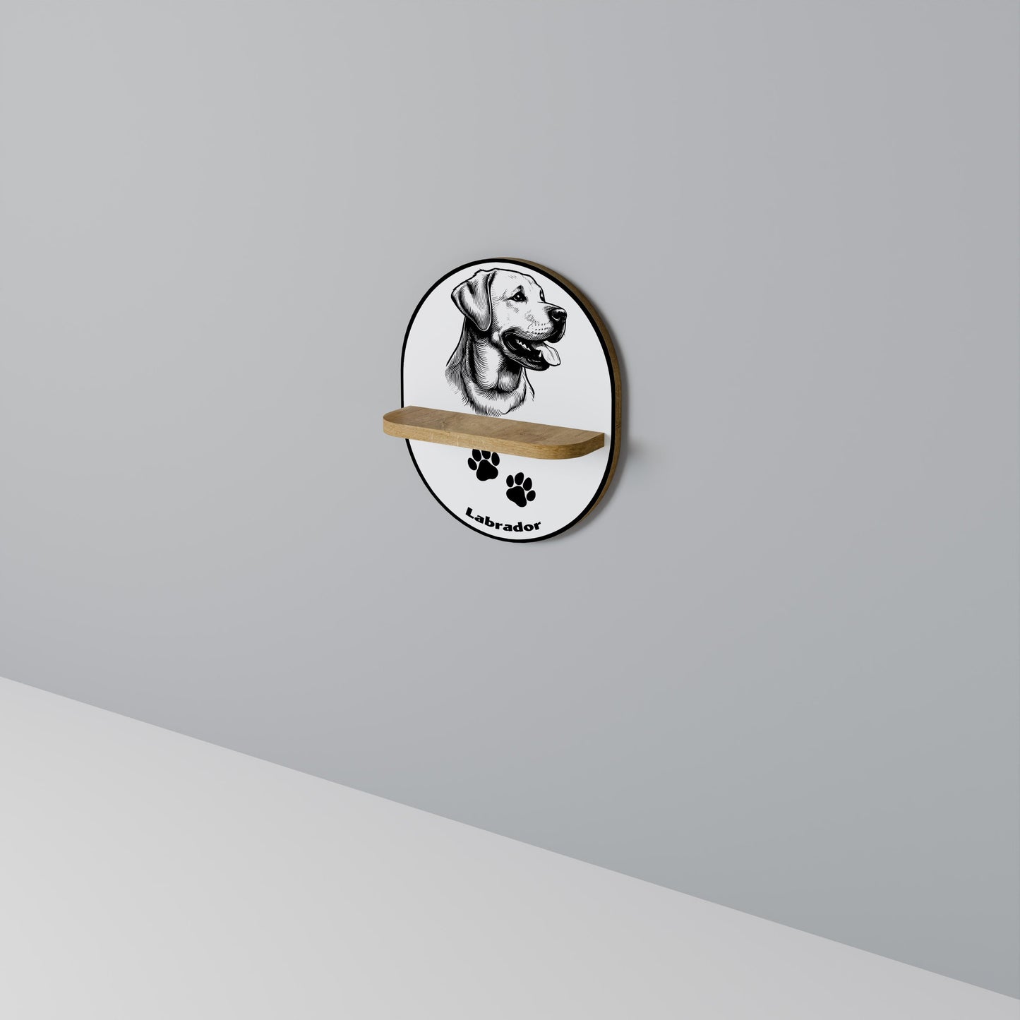 Mensola ovale LABRADOR DOG in effetto rovere