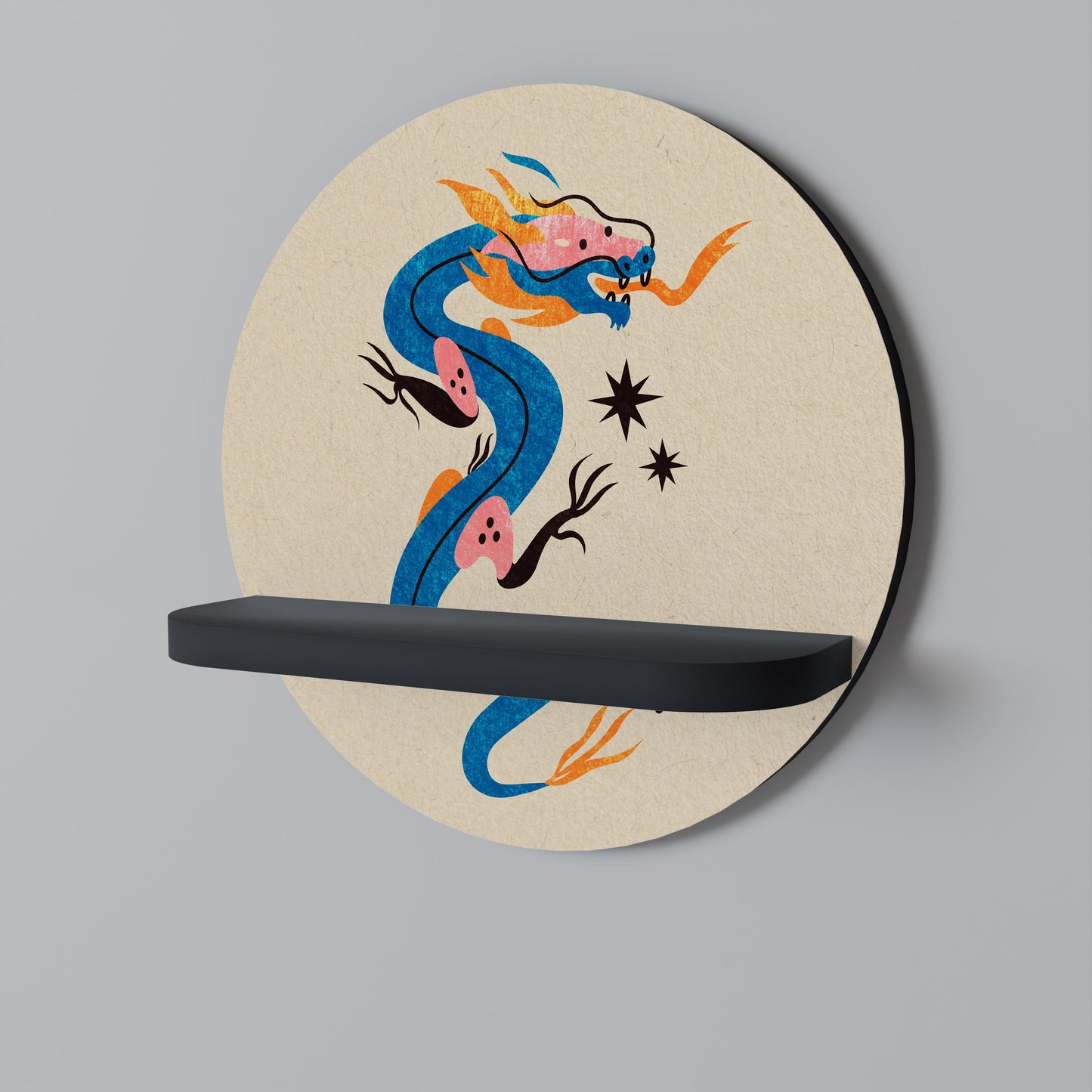 MYTHOLOGICAL CREATURES Round Art Shelf In Black Finish