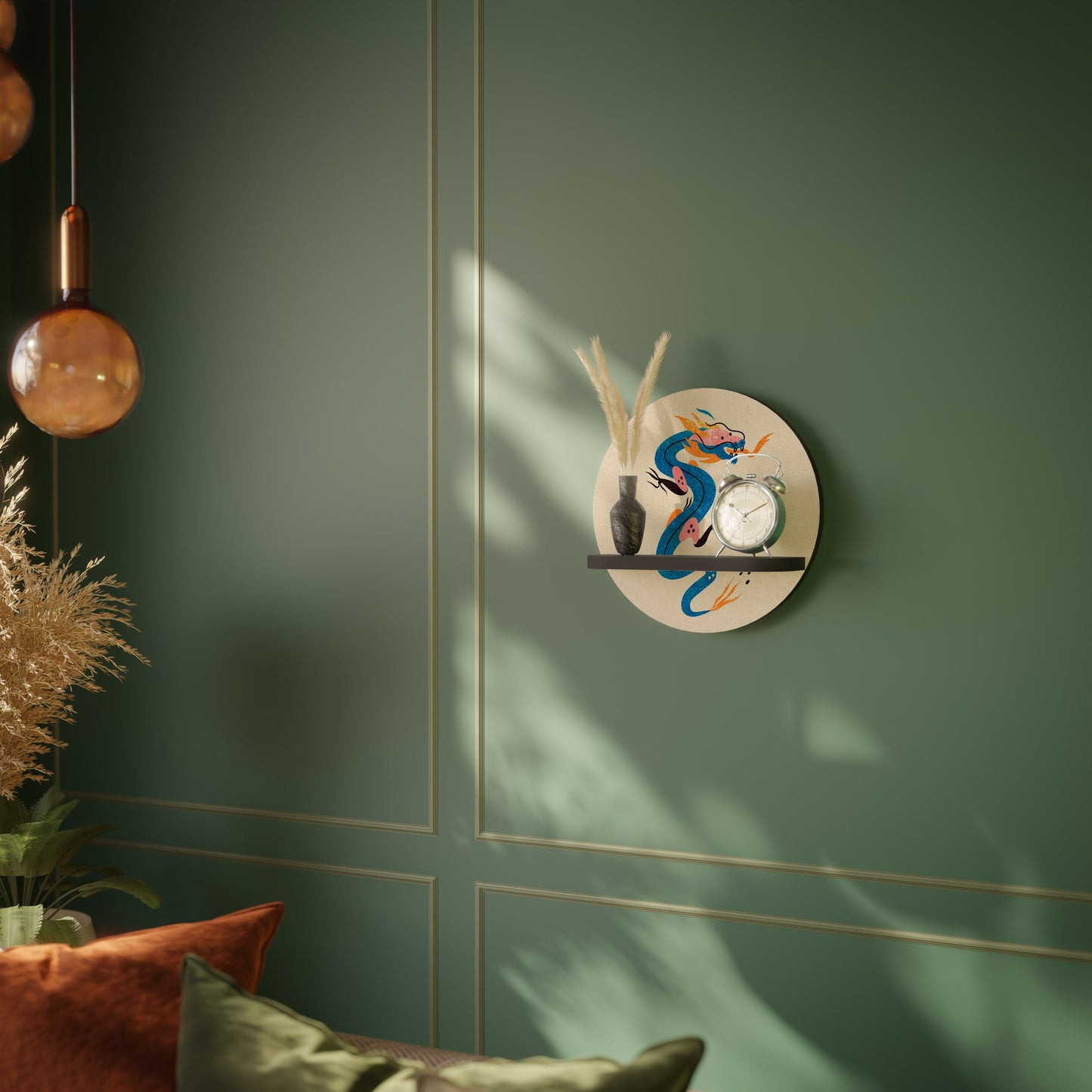 MYTHOLOGICAL CREATURES Round Art Shelf In Black Finish
