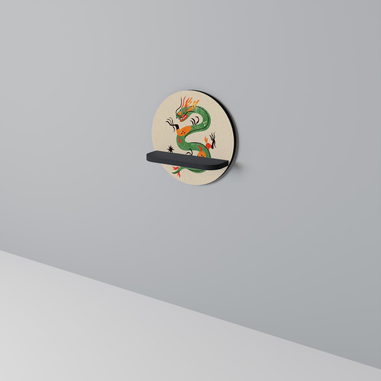 GREEN SKY GUARDIAN Round Art Shelf In Black Finish