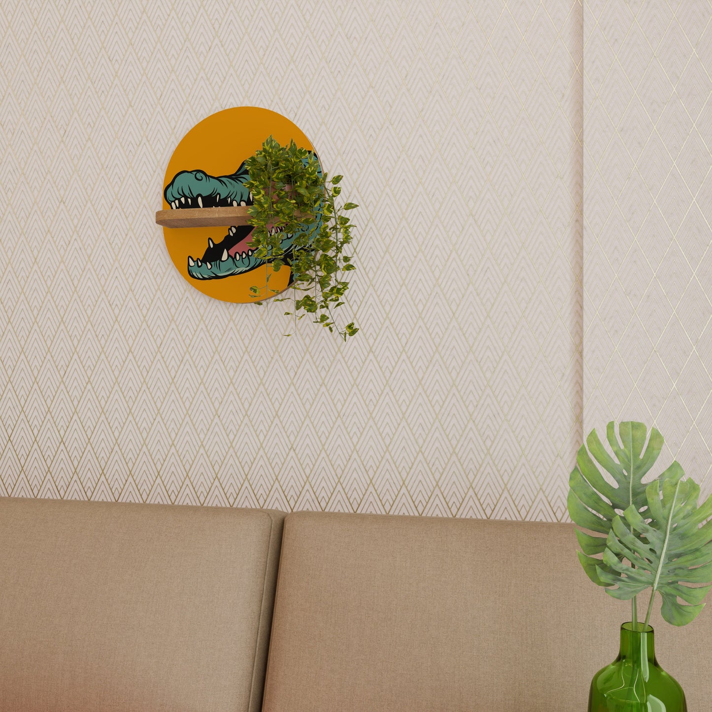 SALUTO MINACCIOSO Mensola ovale per arte in effetto rovere