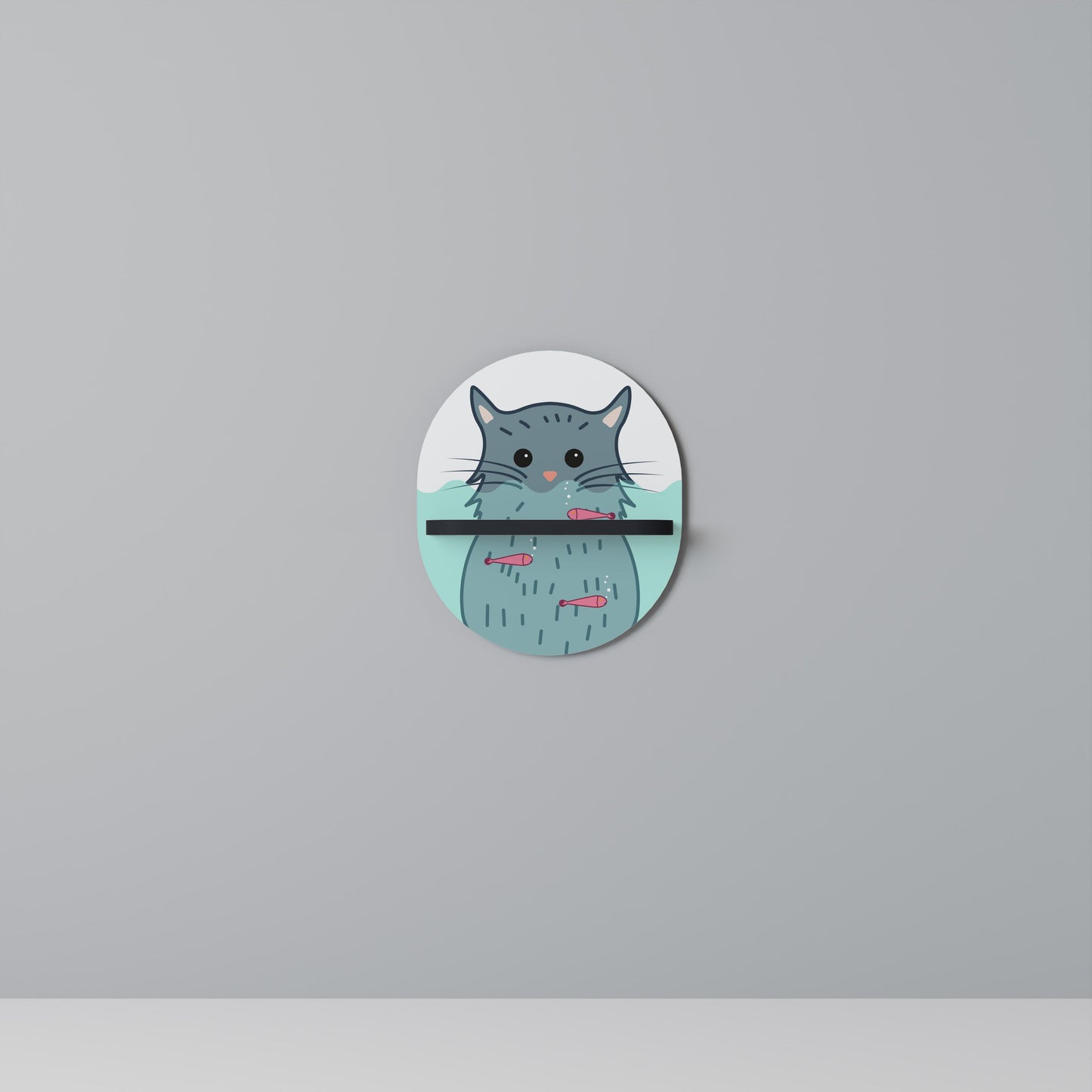 CAT SPLASH Oval Art Shelf In Black Finish
