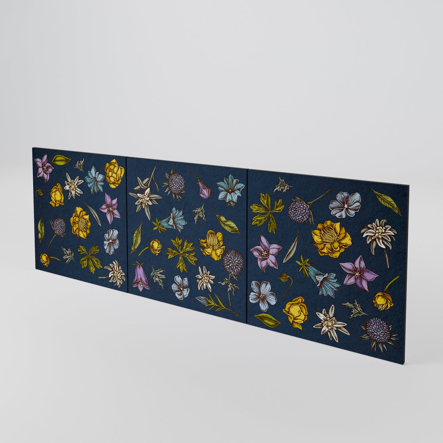 FLOWERS ON NAVY BLUE Set di 3 ante per madia