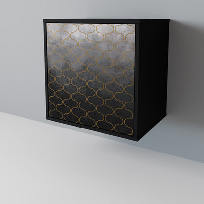 Credenza a 1 anta con finitura nera e motivo a tasselli grigiastro