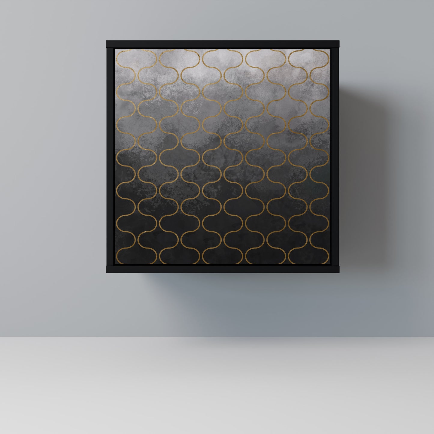 Credenza a 1 anta con finitura nera e motivo a tasselli grigiastro