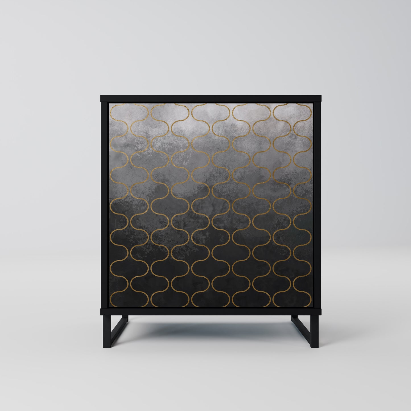 Credenza a 1 anta con finitura nera e motivo a tasselli grigiastro