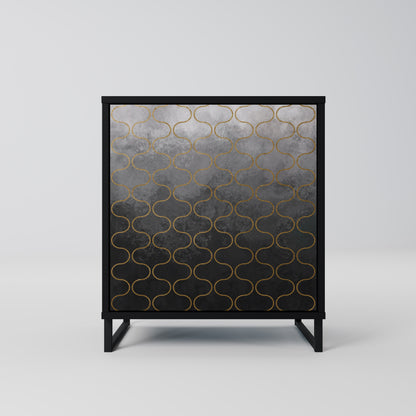 Credenza a 1 anta con finitura nera e motivo a tasselli grigiastro