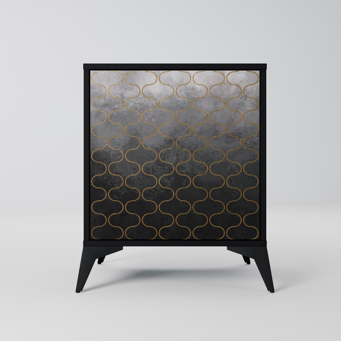 Credenza a 1 anta con finitura nera e motivo a tasselli grigiastro