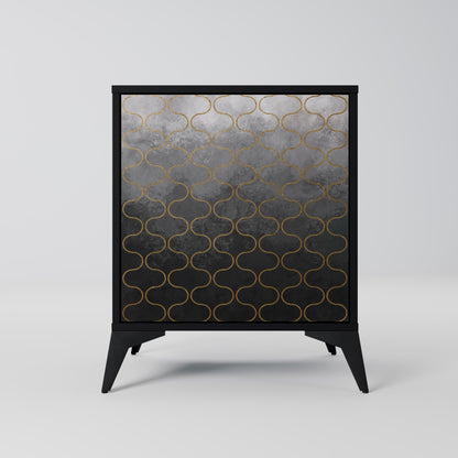 Credenza a 1 anta con finitura nera e motivo a tasselli grigiastro