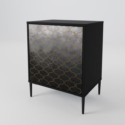 Credenza a 1 anta con finitura nera e motivo a tasselli grigiastro