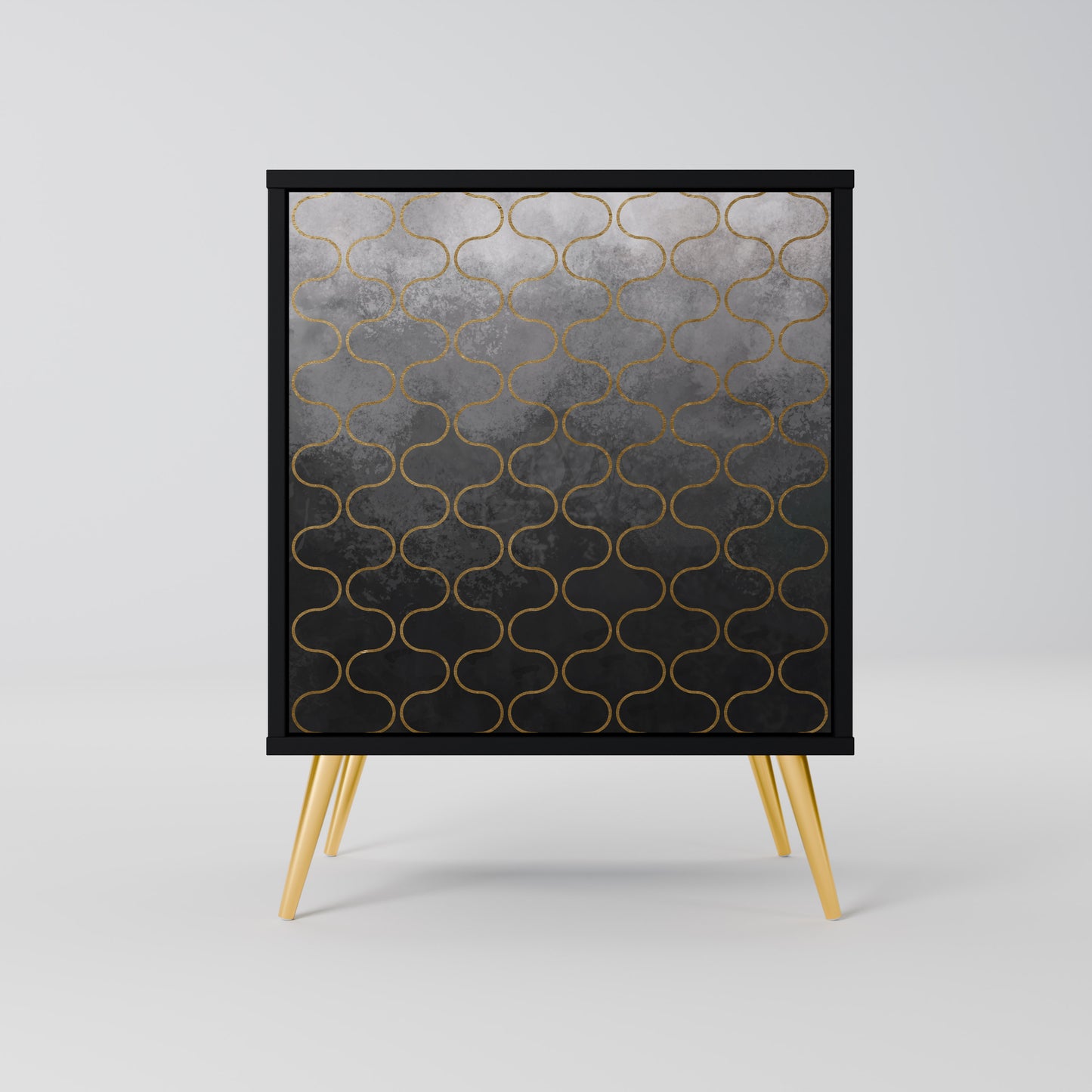 Credenza a 1 anta con finitura nera e motivo a tasselli grigiastro