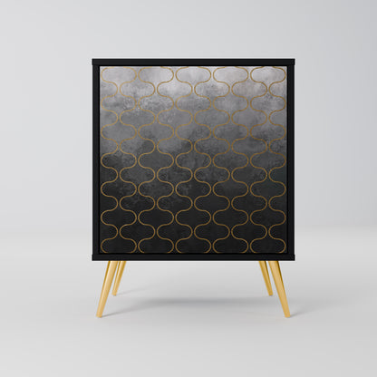 Credenza a 1 anta con finitura nera e motivo a tasselli grigiastro