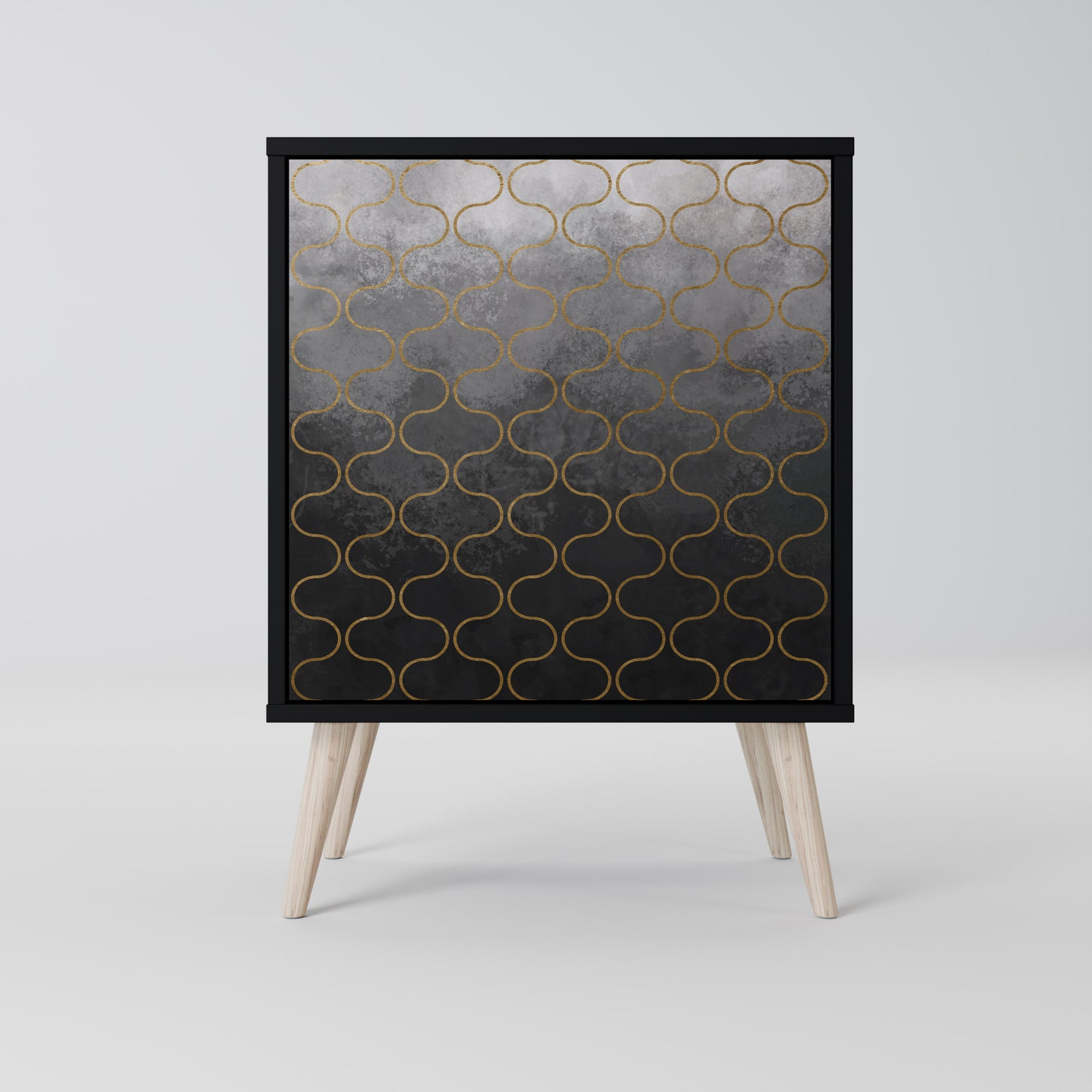 Credenza a 1 anta con finitura nera e motivo a tasselli grigiastro