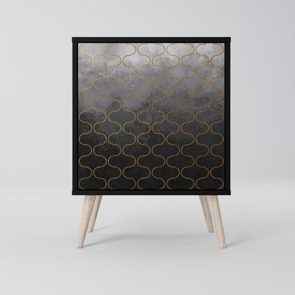 Credenza a 1 anta con finitura nera e motivo a tasselli grigiastro