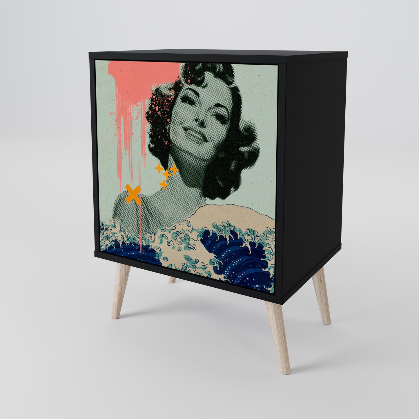 Credenza KANAGAWA BEAUTY a 1 anta con finitura nera