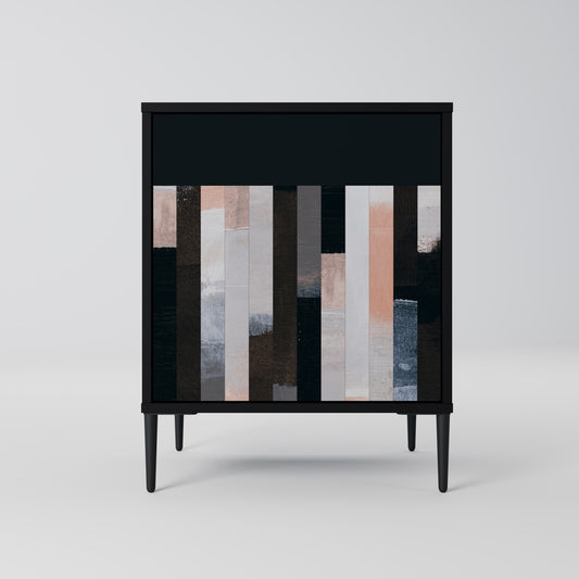 COLLAGE OF RECTANGLES 1-Door Sideboard in Black Finish