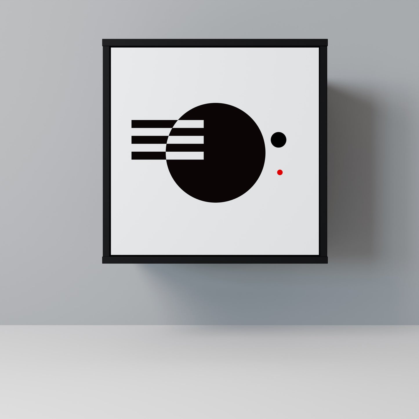 Credenza a 1 anta con combinazione bianco e nero, finitura nera