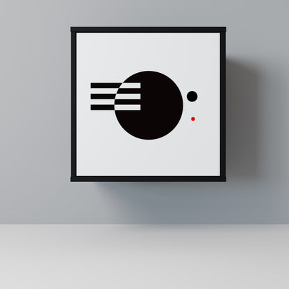 Credenza a 1 anta con combinazione bianco e nero, finitura nera