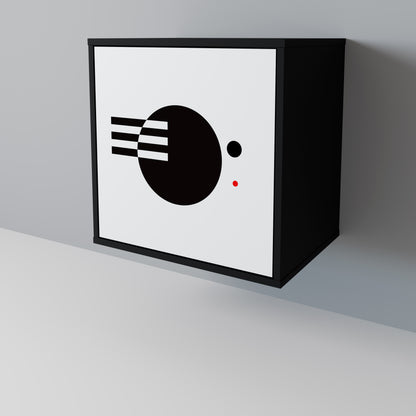 Credenza a 1 anta con combinazione bianco e nero, finitura nera