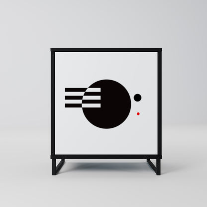 Credenza a 1 anta con combinazione bianco e nero, finitura nera