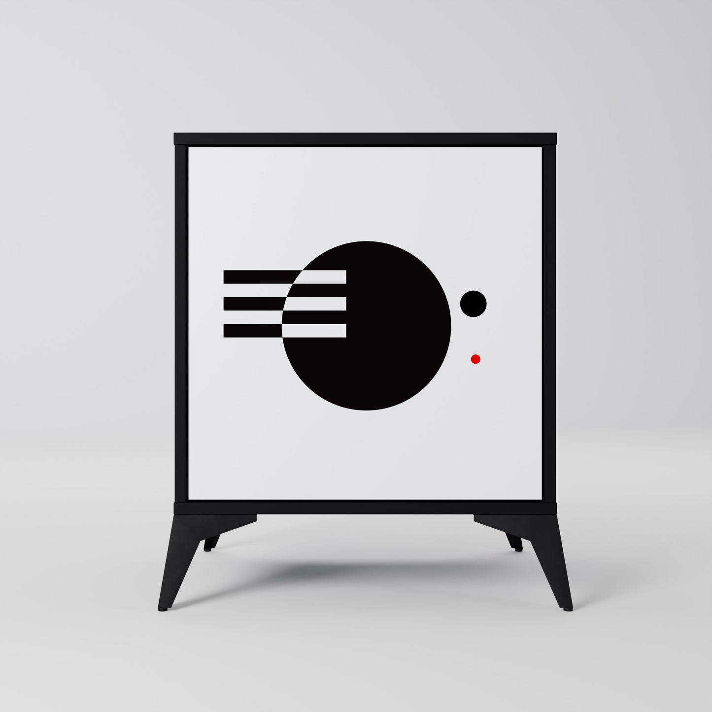 Credenza a 1 anta con combinazione bianco e nero, finitura nera