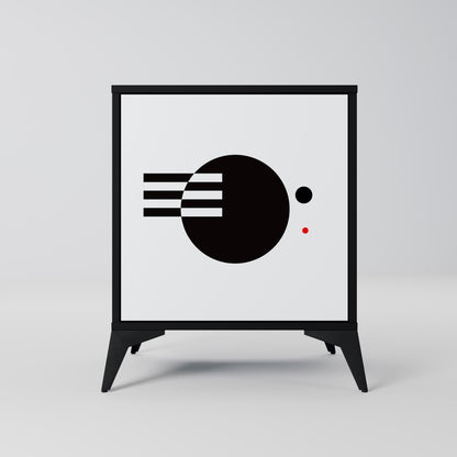 Credenza a 1 anta con combinazione bianco e nero, finitura nera