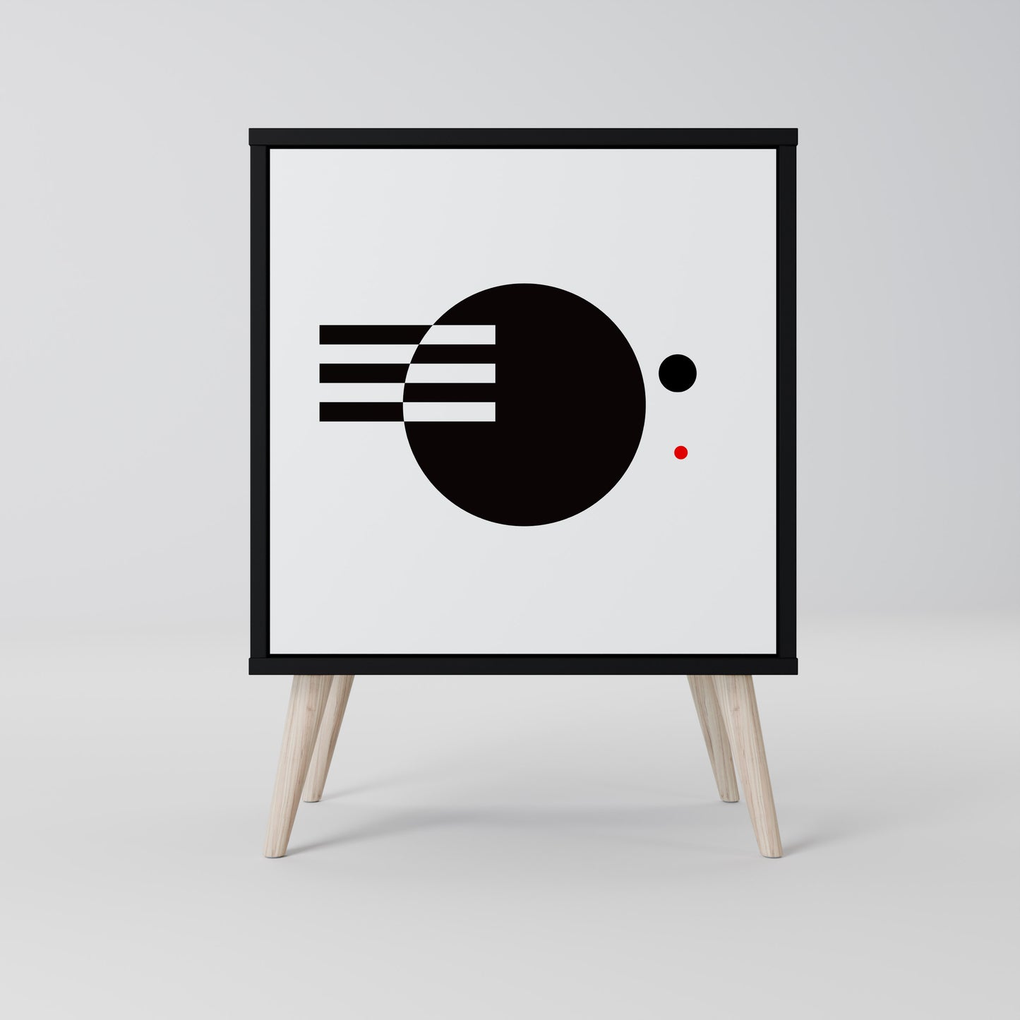 Credenza a 1 anta con combinazione bianco e nero, finitura nera