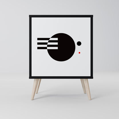 Credenza a 1 anta con combinazione bianco e nero, finitura nera