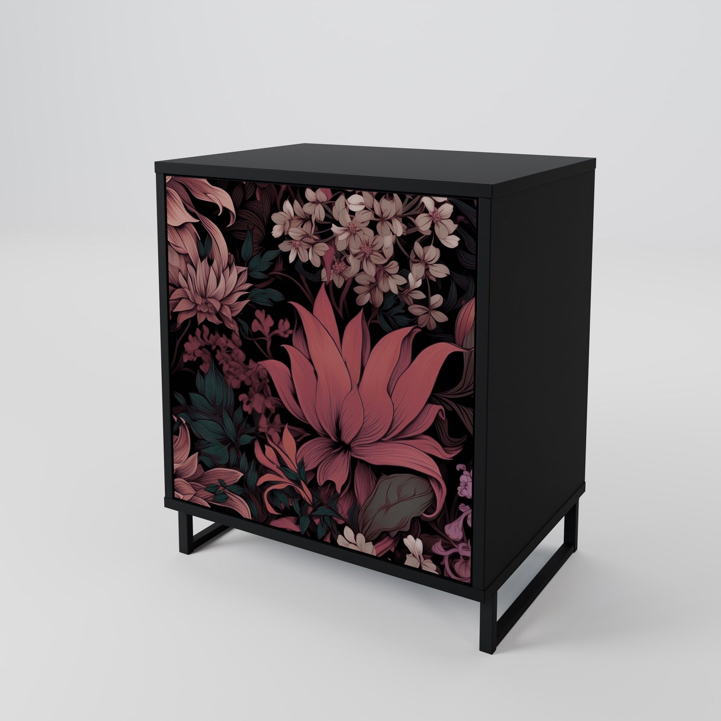 Credenza a 1 anta FLORAL WHISPER con finitura nera