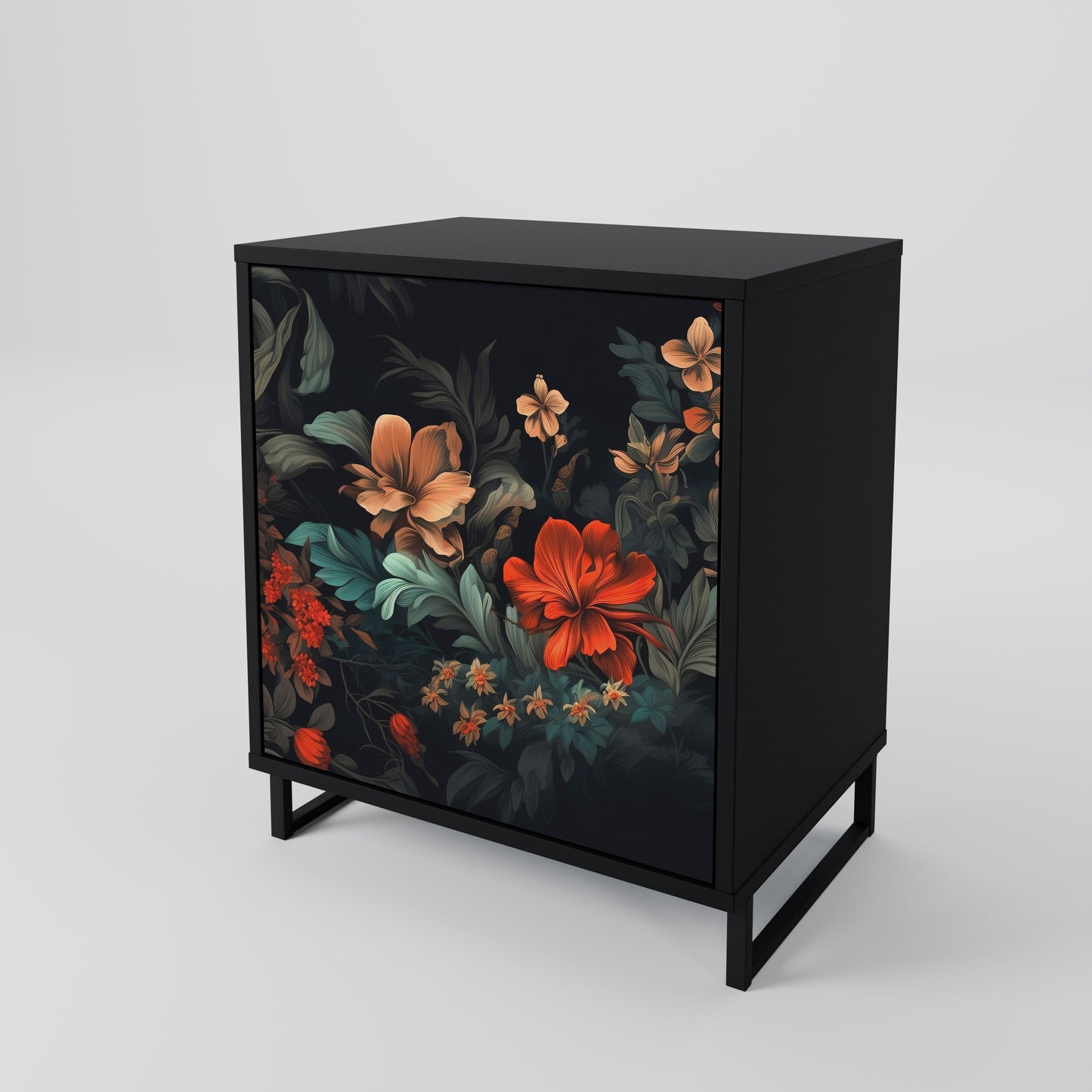 IMAGINARY BLOSSOM 1-Door Sideboard in Black Finish