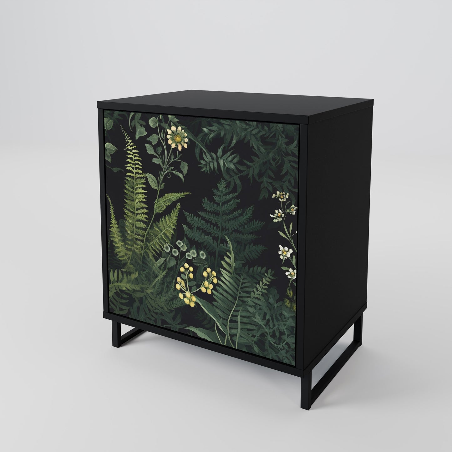 FERN FLOWERS 1-Door Sideboard in Black Finish