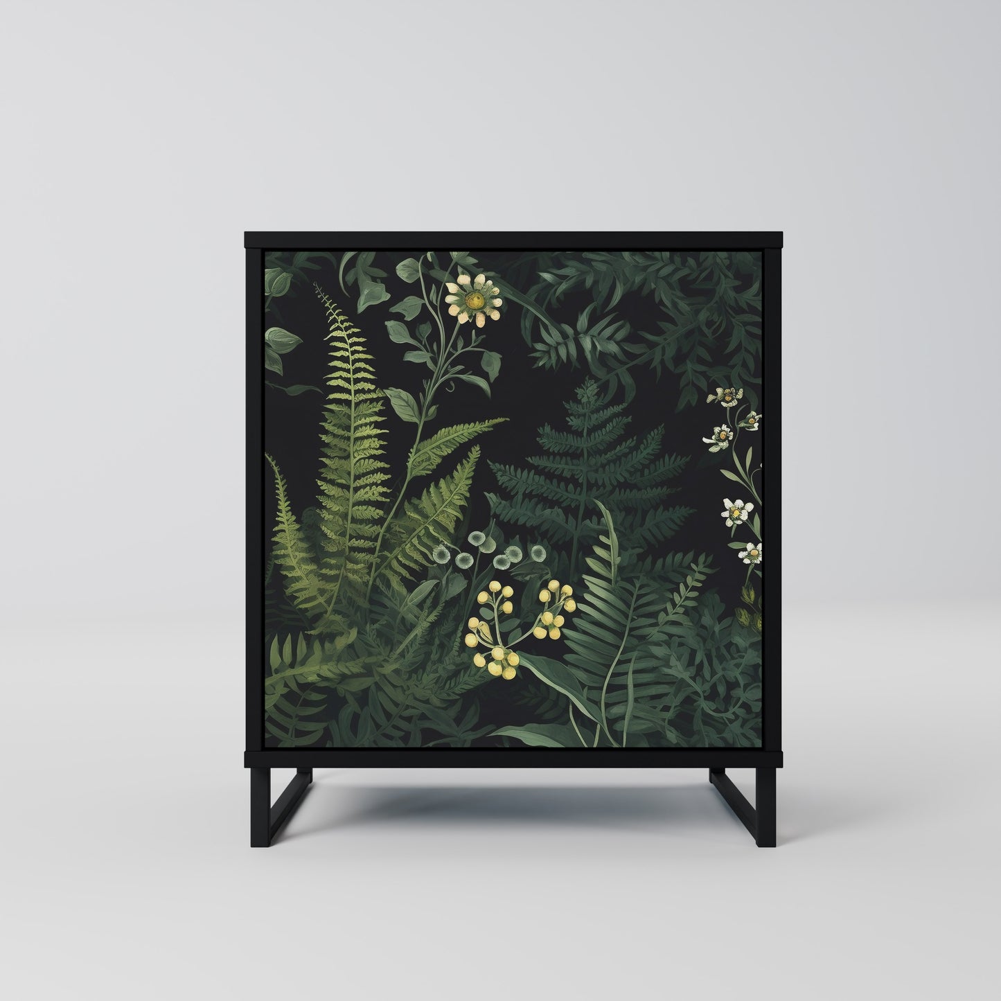 FERN FLOWERS 1-Door Sideboard in Black Finish