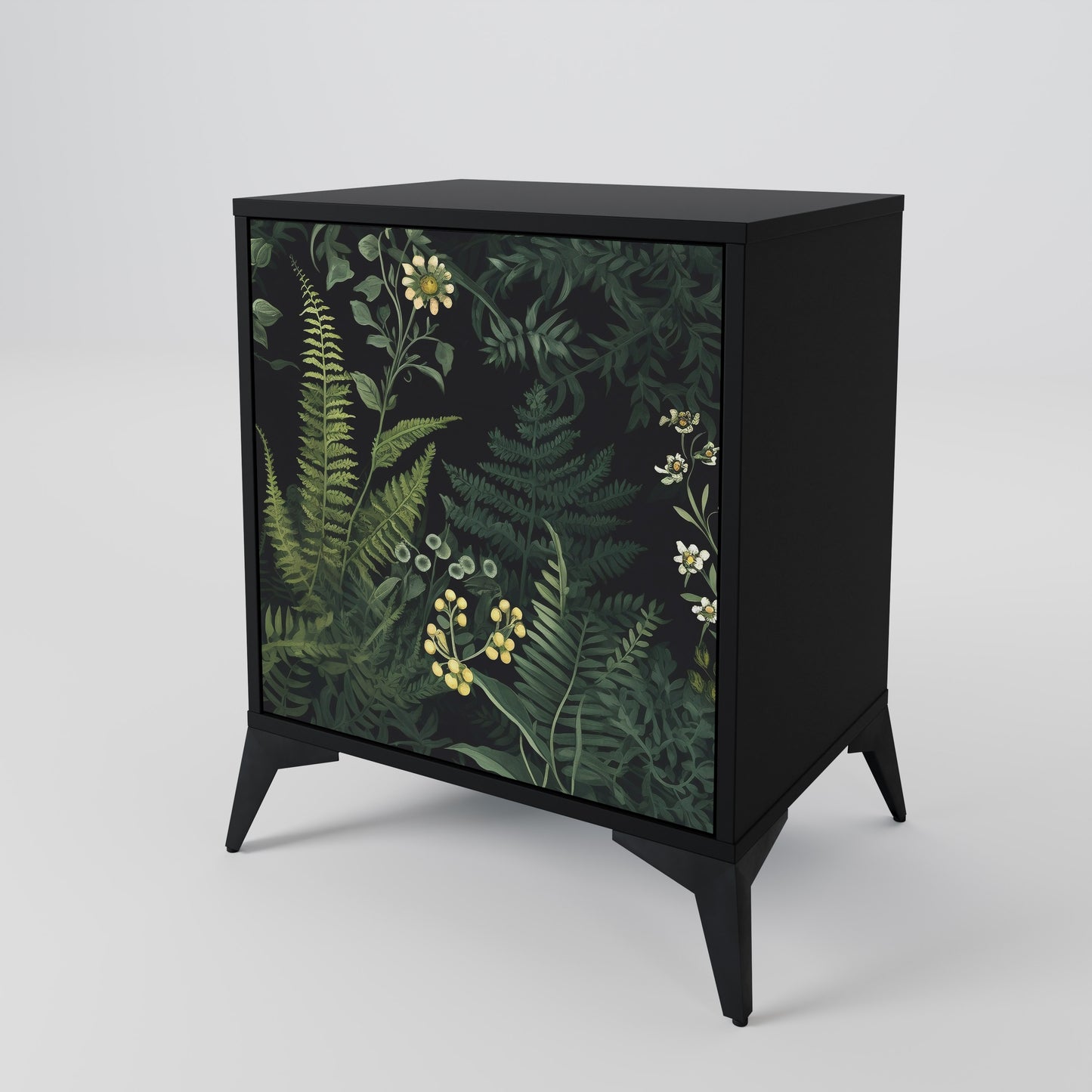 FERN FLOWERS 1-Door Sideboard in Black Finish