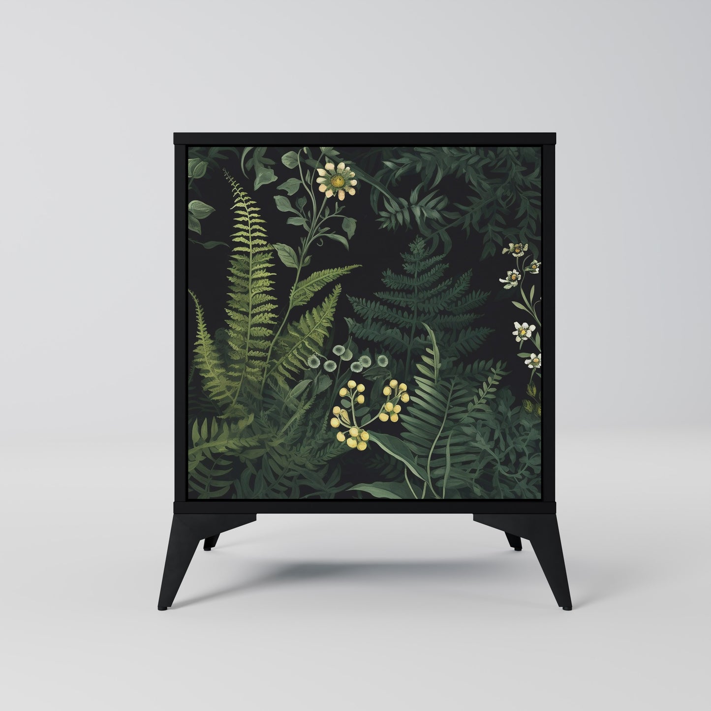 FERN FLOWERS 1-Door Sideboard in Black Finish