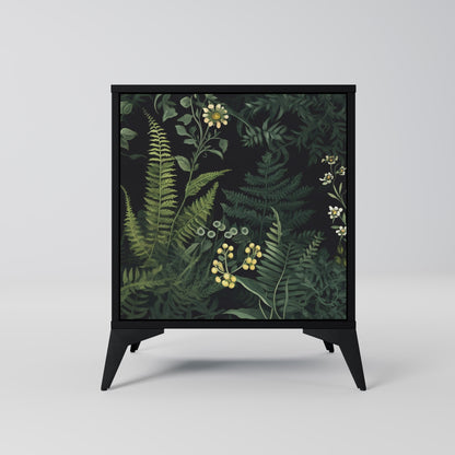 FERN FLOWERS 1-Door Sideboard in Black Finish