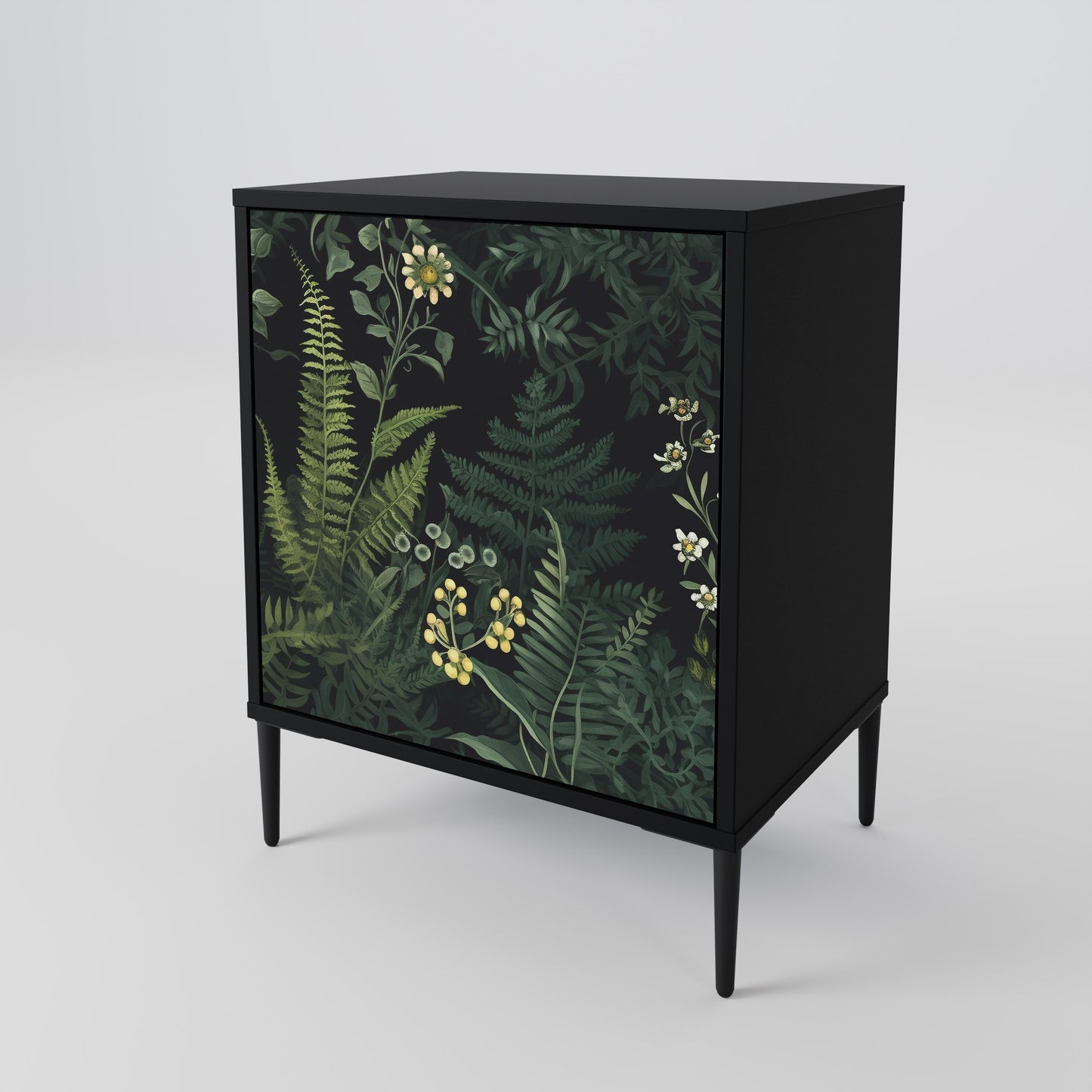 FERN FLOWERS 1-Door Sideboard in Black Finish