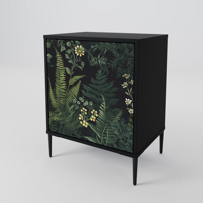 FERN FLOWERS 1-Door Sideboard in Black Finish