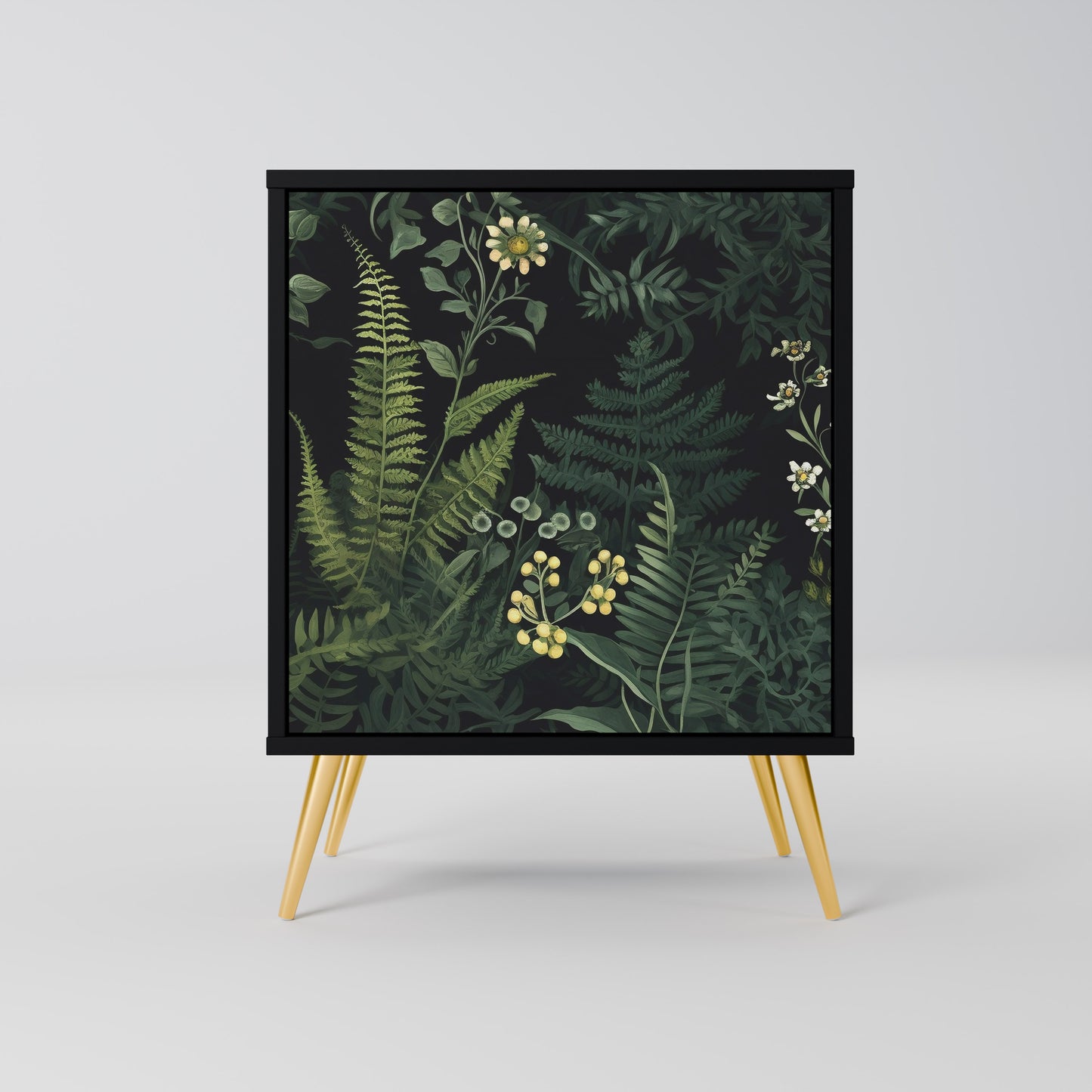 FERN FLOWERS 1-Door Sideboard in Black Finish