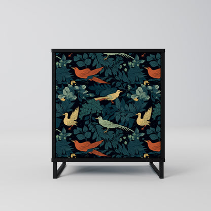 FOWL ORNAMENT 1-Door Sideboard in Black Finish