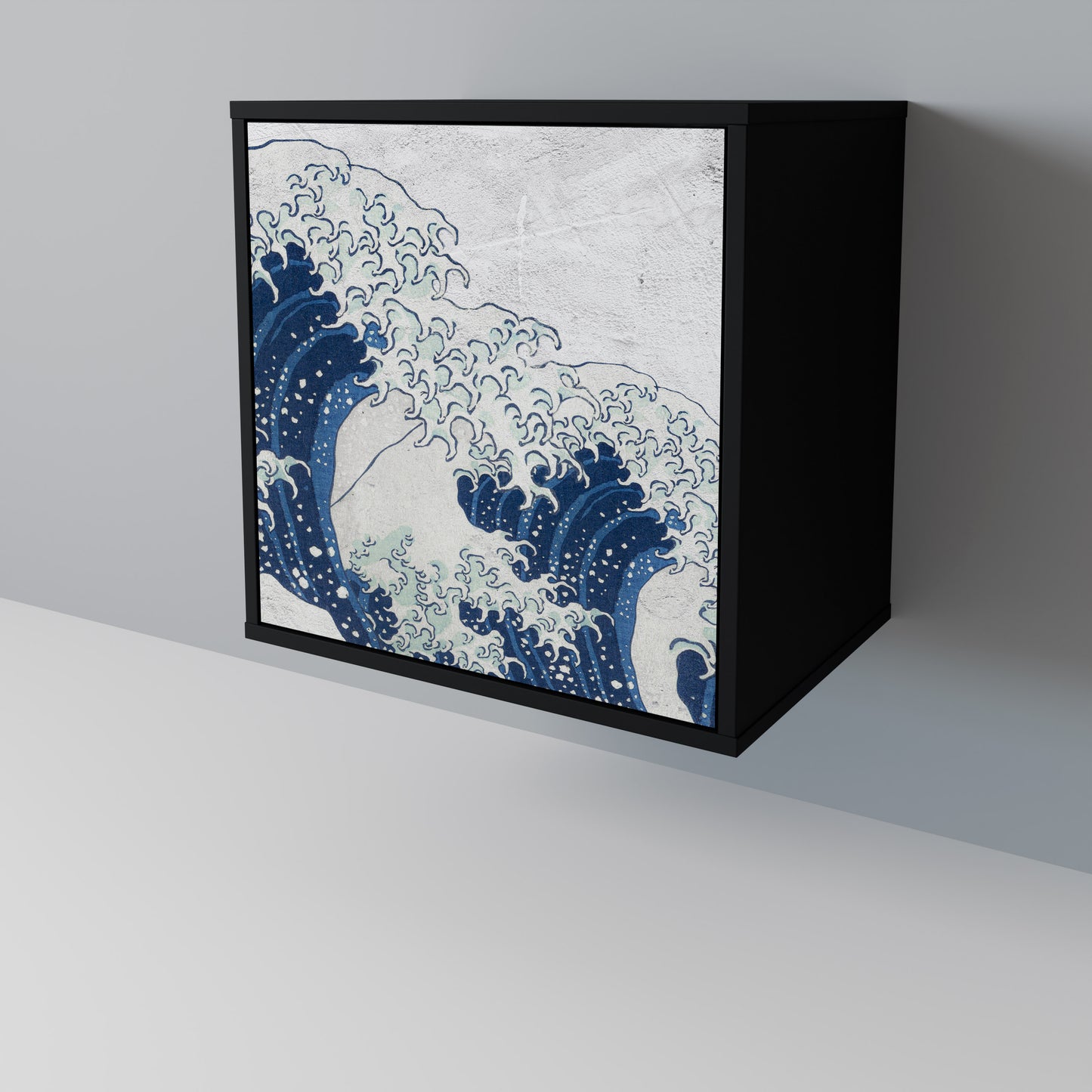 THE GREAT WAVE AT KANAGAWA 1-Door Sideboard in Black Finish