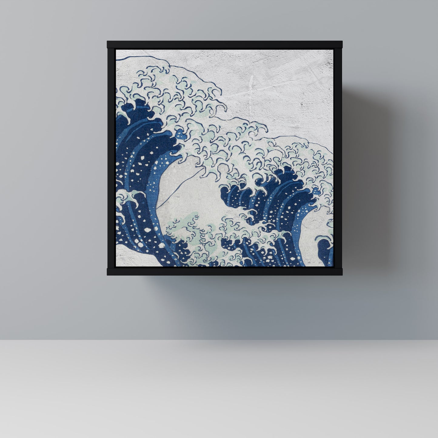 THE GREAT WAVE AT KANAGAWA 1-Door Sideboard in Black Finish