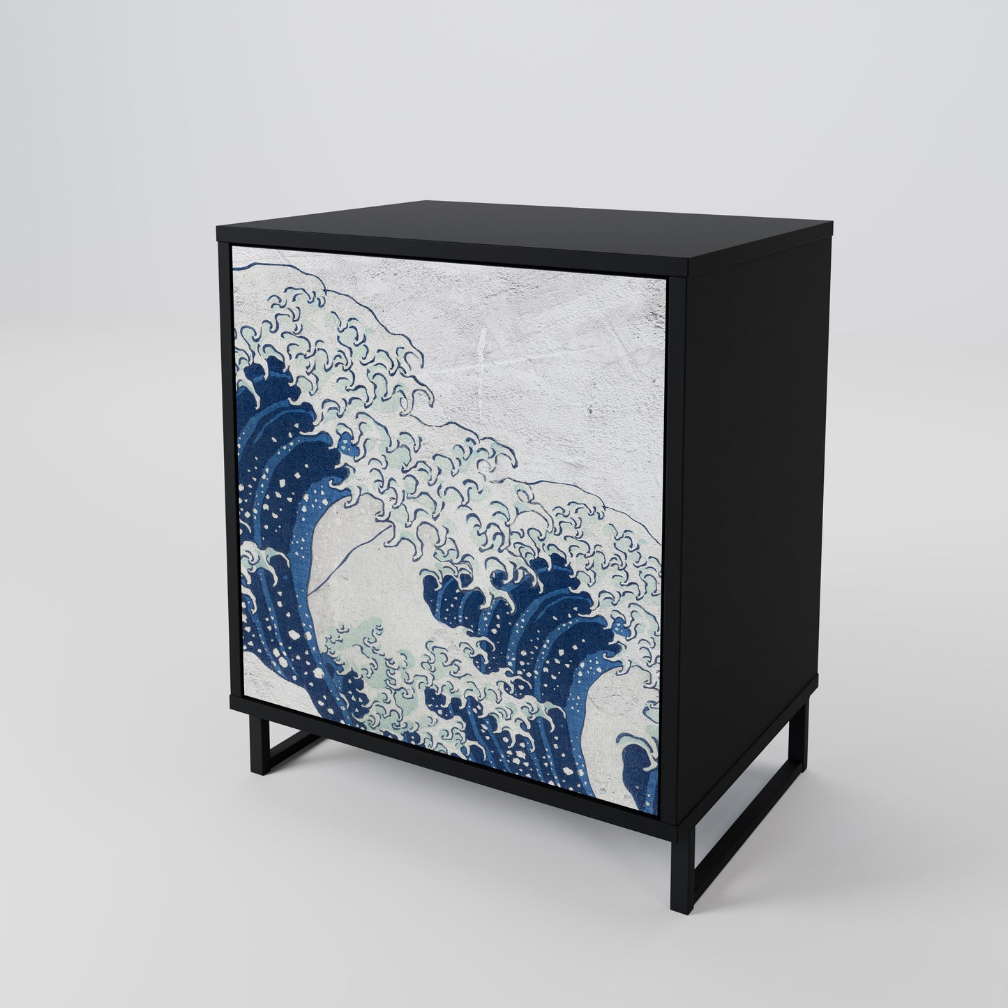 THE GREAT WAVE AT KANAGAWA 1-Door Sideboard in Black Finish