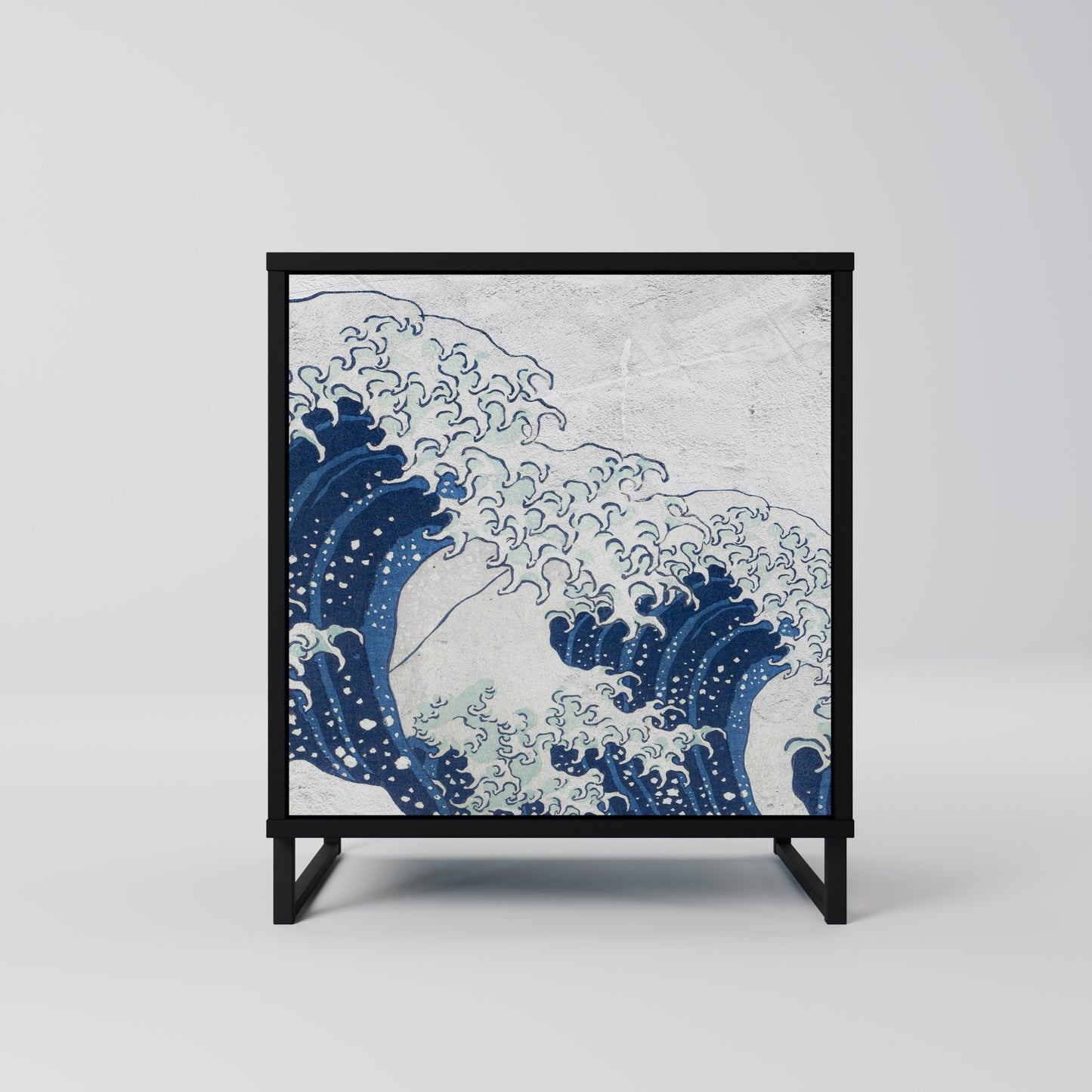 THE GREAT WAVE AT KANAGAWA 1-Door Sideboard in Black Finish