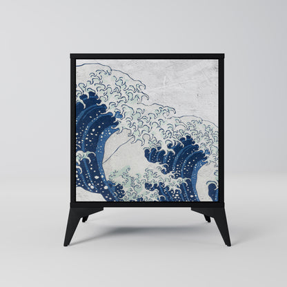 THE GREAT WAVE AT KANAGAWA 1-Door Sideboard in Black Finish