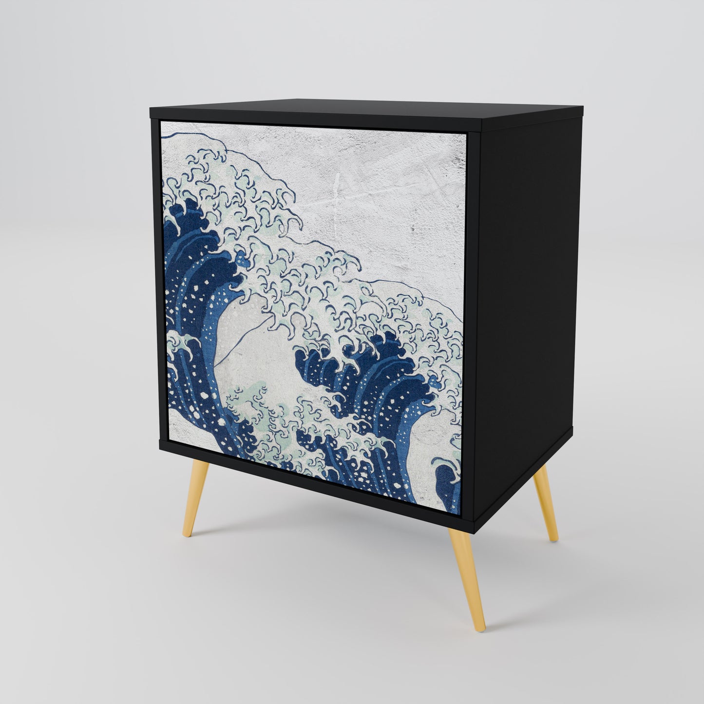 Credenza a 1 anta THE GREAT WAVE AT KANAGAWA con finitura nera