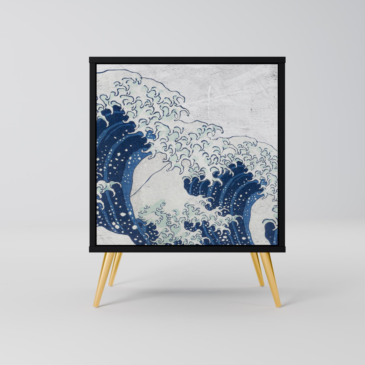 THE GREAT WAVE AT KANAGAWA 1-Door Sideboard in Black Finish