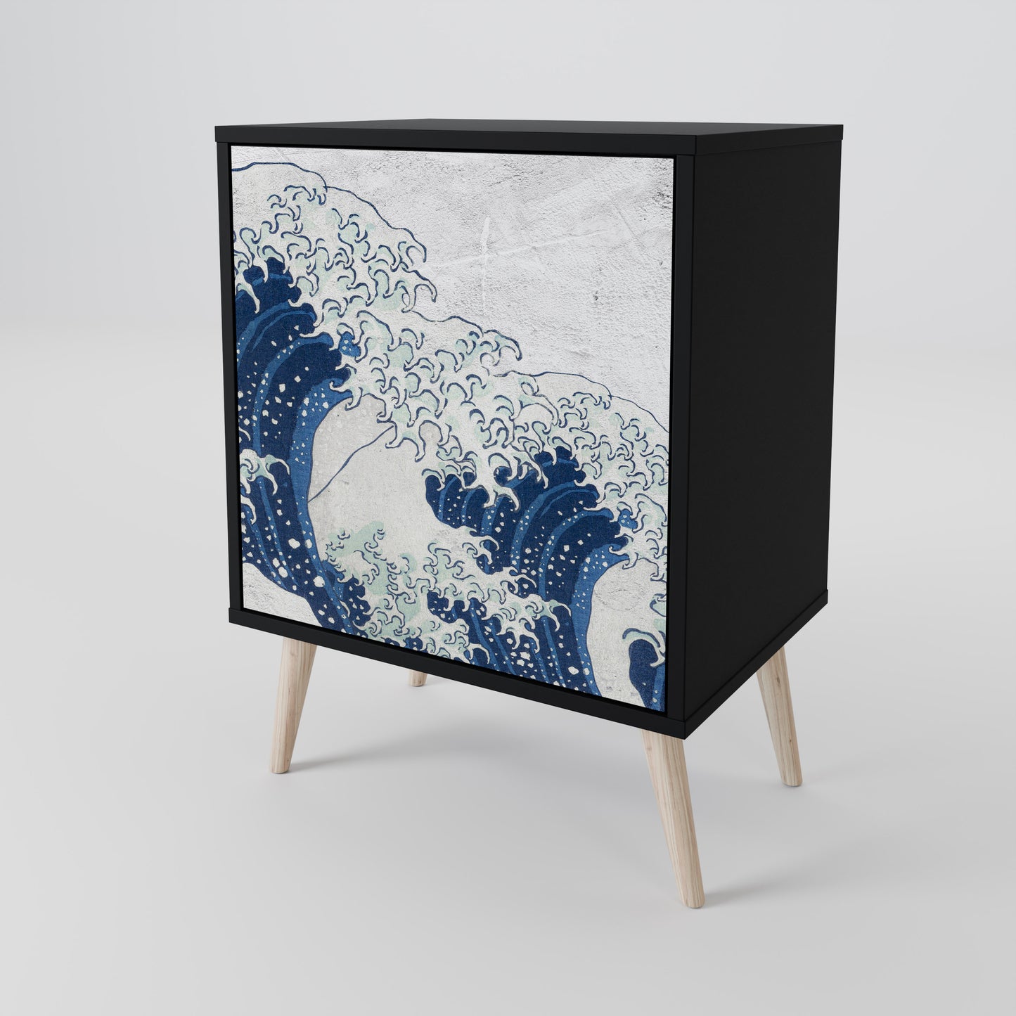 Credenza a 1 anta THE GREAT WAVE AT KANAGAWA con finitura nera
