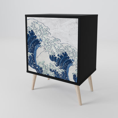 Credenza a 1 anta THE GREAT WAVE AT KANAGAWA con finitura nera