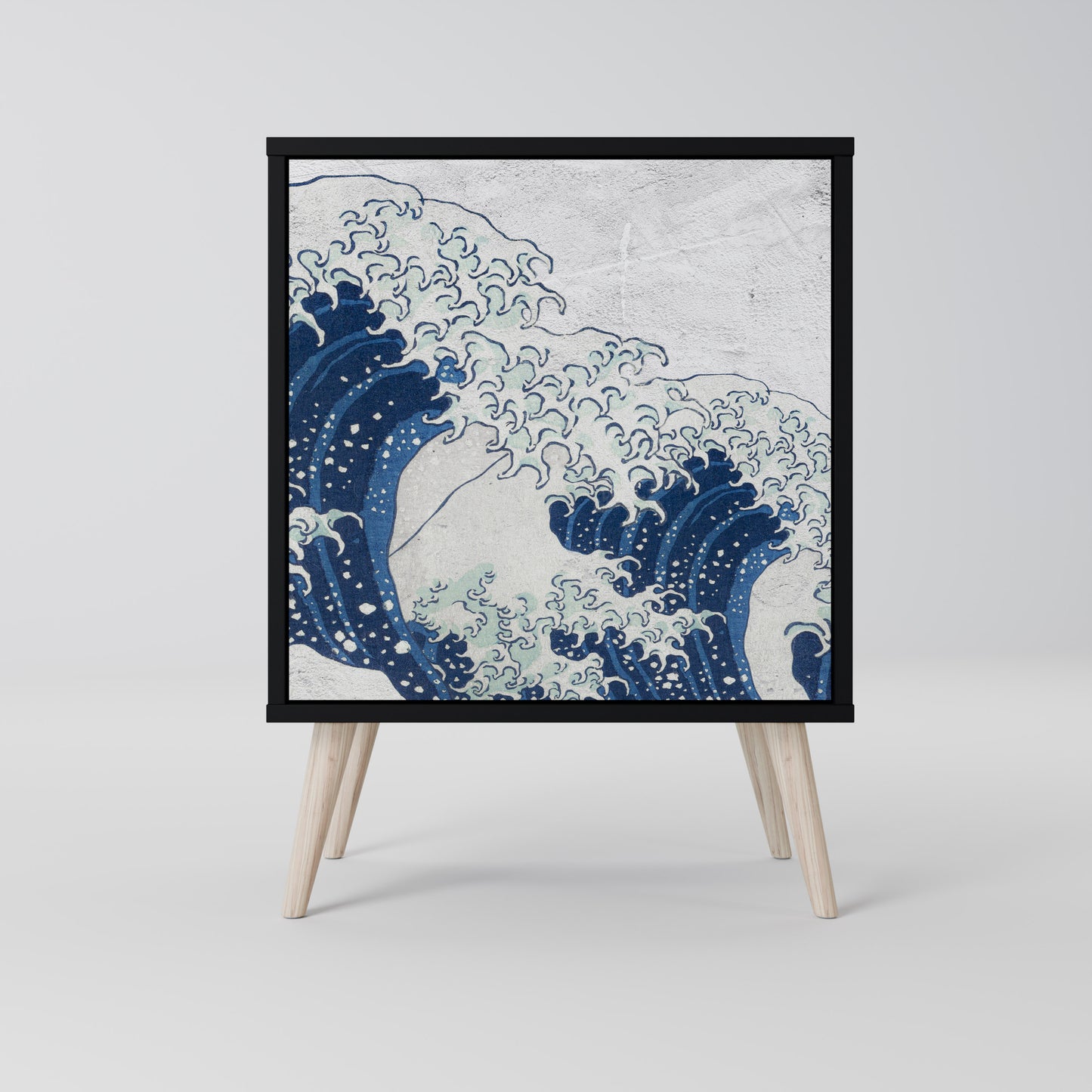 THE GREAT WAVE AT KANAGAWA 1-Door Sideboard in Black Finish